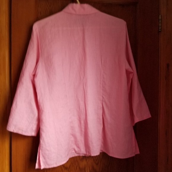 Irish linen, embroidery, 3/4 sleeve, open/closed collar, M, Edward's, vintage - Picture 2 of 8